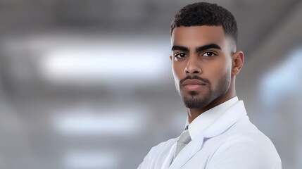 Obraz premium Confident Doctor Portrait: Close-Up Photo of a Man in a White Coat. AI Generated