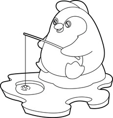 Penguin Fisher Fishing rod Fishing Animal Vector Graphic Art Illustration