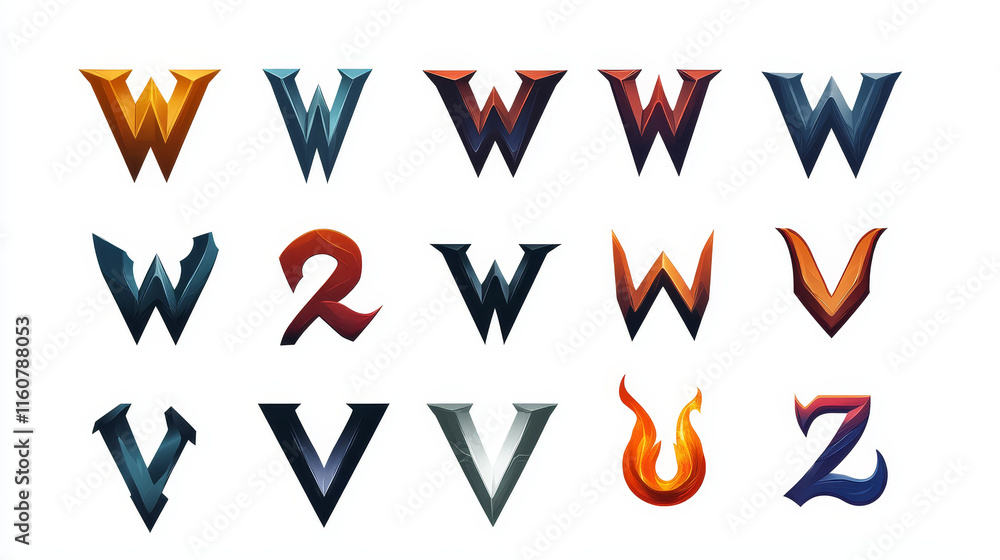 Fototapete set of alphabet symbols of letter w, such a logo. rasterized version also available in gallery