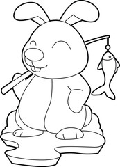 Rabbit Fisher Fish Fishing Animal Vector Graphic Art Illustration