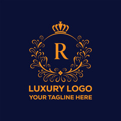 Golden luxury R Latter logo template design
