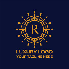 Golden luxury R letter logo template design