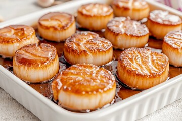 Perfectly seared scallops with a rich, caramelized crust.  A culinary masterpiece!