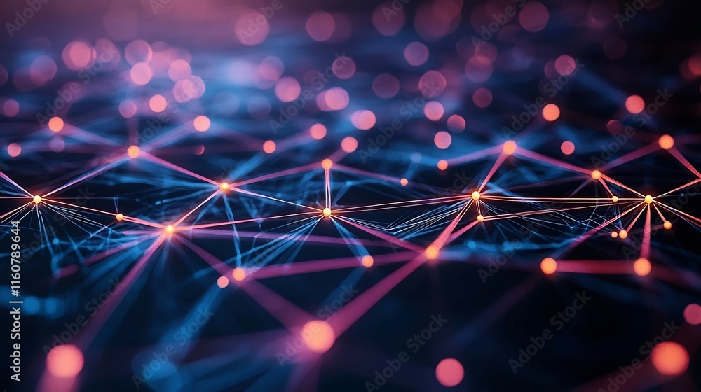 Poster futuristic digital grid with neon lines and glowing dots a technological dreamscape showcasing the i