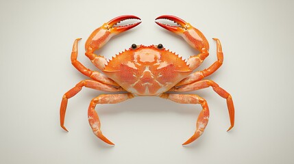 A vibrant orange crab, claws raised, sits on a pristine white background. A captivating seafood image.