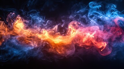 Colorful smoke or incense in a studio with a dark background, representing a magic effect with abstract fog, steam, or vapor