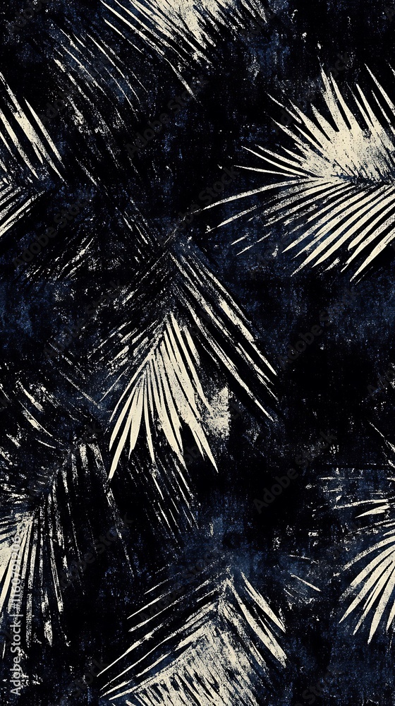 Poster seamless repeat pattern with palm leaves on a dark background