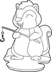 Squirrel Fisher Fishing rod Fishing Animal Vector Graphic Art Illustration