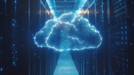 Cloud computing visualization above server room digital network environment futuristic concept technology