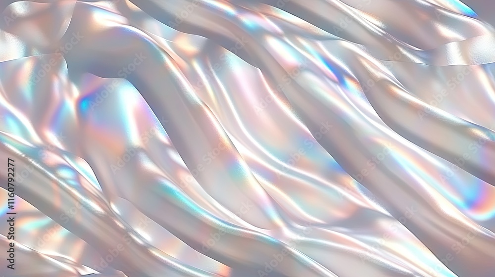 Poster soft pastel colors blend seamlessly with holographic light refractions, creating a tranquil and arti