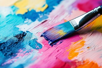 Fototapeta premium Art class: close up of painting colorful pictures