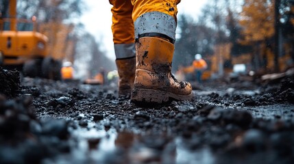 Construction site with workers preparing the ground for development