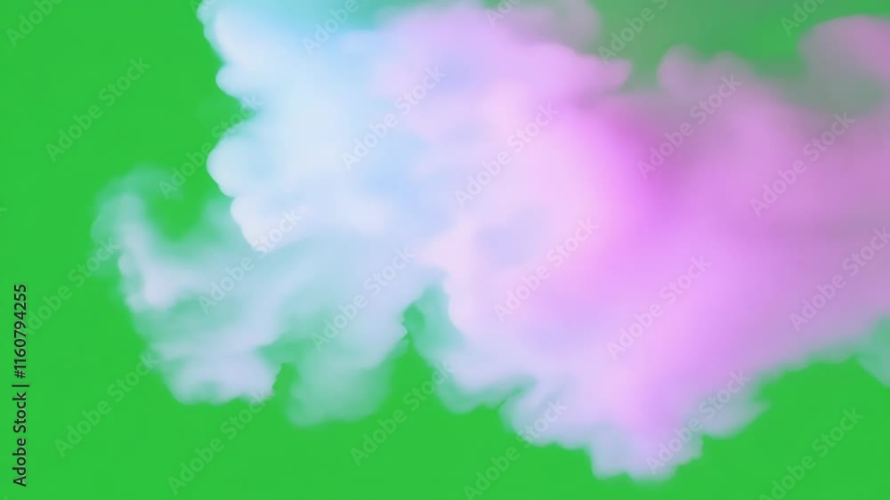 Poster Soft colorful clouds twirl in an ethereal space. Green screen chromakey.