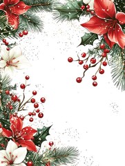 Festive Border Design Featuring Christmas Flowers and Holly for Holiday Art and Craft Projects with Dragon and Pop Art Elements