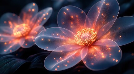Digital flowers, bright neon background, garden abstract, psychedelic floral 3D print, futuristic design