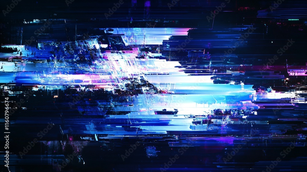 Poster abstract digita cyberpunkl lines illuminated against a dark background, creating a striking visual c