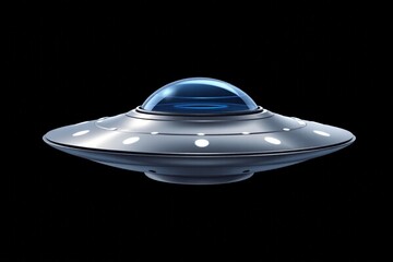 a close up of a silver alien spaceship with a blue dome