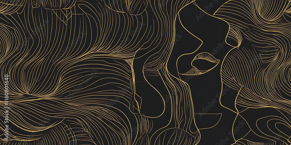 Poster complex seamless pattern featuring intricate line designs on a dark background
