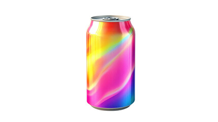 Vibrant Rainbow Soda Can with Colorful Swirls and Reflections Suitable for Creative Advertising and Modern Beverage Designs