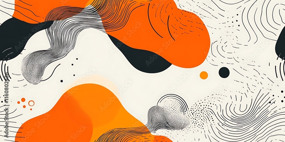 Poster vibrant seamless repeat pattern with abstract shapes and lines in warm colors
