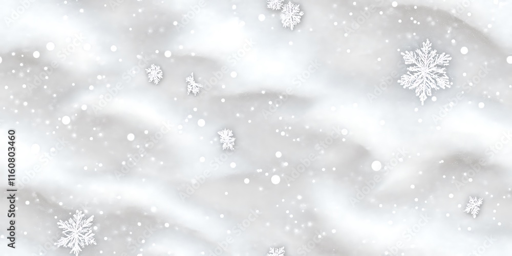Poster winter themed seamless repeat pattern featuring snowflakes and soft textures