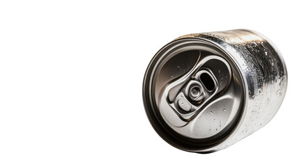 Close-up of a Metallic Soda Can with Droplets of Water, Capturing the Light Reflection and Texture of the Surface for Beverage Industry Use