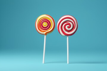 two lollipops on a stick against a blue background