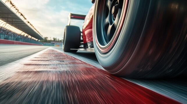 Racing Car Tire Skimming Over Track with Wear Marks