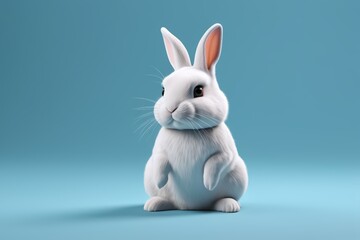 Obraz premium arafed white rabbit sitting on its hind legs on a blue background