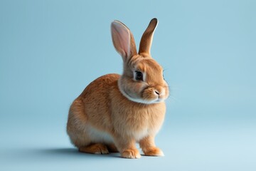 there is a small rabbit that is sitting on a blue surface