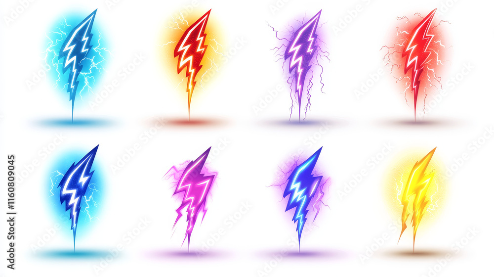 Poster lightning icons and symbols set isolated on white background. jpeg version also available in gallery