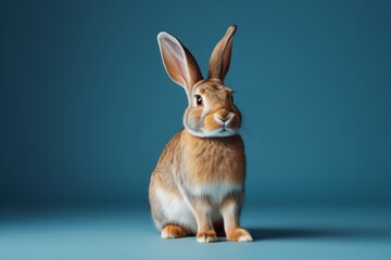 Obraz premium arafed rabbit sitting on a blue surface with a blue background