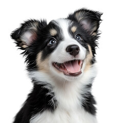 Fototapeta premium a happy collie puppy looking up white background
