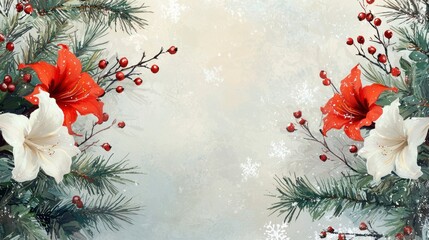 Impressionistic Christmas Decor Featuring Bold Dragon-Style Frames with Holiday Flowers and Snowflakes for Elegant Seasonal Displays and Designs