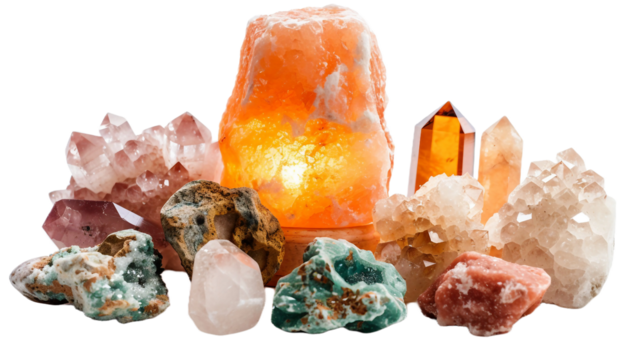 Crystals and Salt Lamp on transparent background.PNG