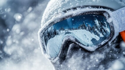 Skier in Goggles Amidst Winter Mist and Snow