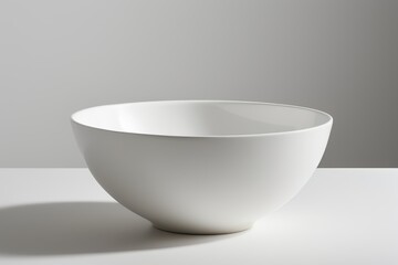 there is a white bowl sitting on a table with a shadow