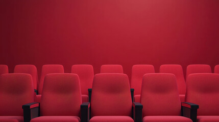 Fototapeta premium Movie theater empty auditorium with red seats, Modern cinema and red chair