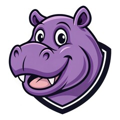 Fototapeta premium Cute Purple Hippo Mascot With a Friendly Smile on a White Background