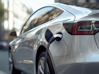 Electric vehicle charging advancements in urban areas automotive technology innovative solutions modern environment close-up perspective