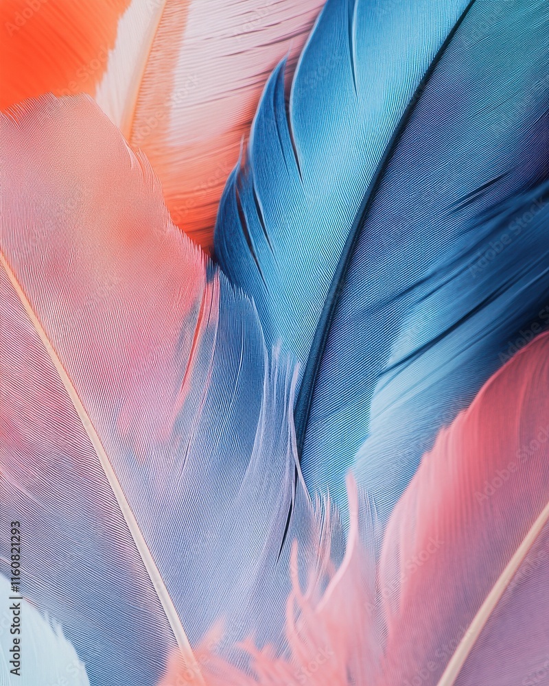 Aufkleber a vibrant display of colorful feathers in shades of pink and blue, showcasing intricate textures and