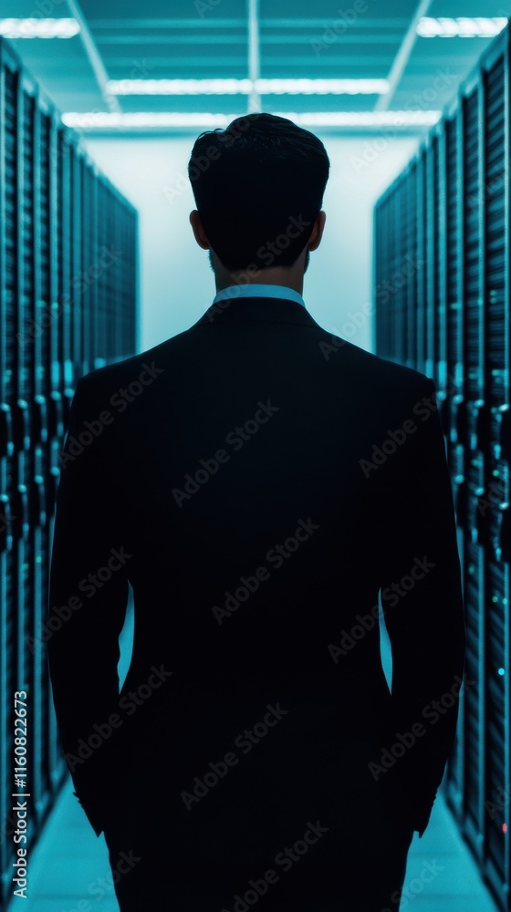 Poster data privacy issues in technology sector data center image corporate environment back view security 
