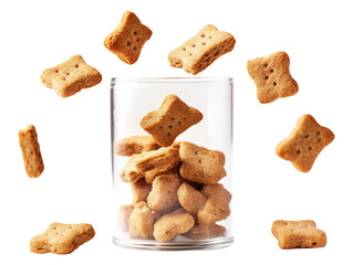 Flying Biscuits in Glass Container on Transparent Background