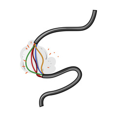 replacement broken cable cartoon. troubleshooting connectivity, damage frayed, insulation maintenance replacement broken cable sign. isolated symbol vector illustration