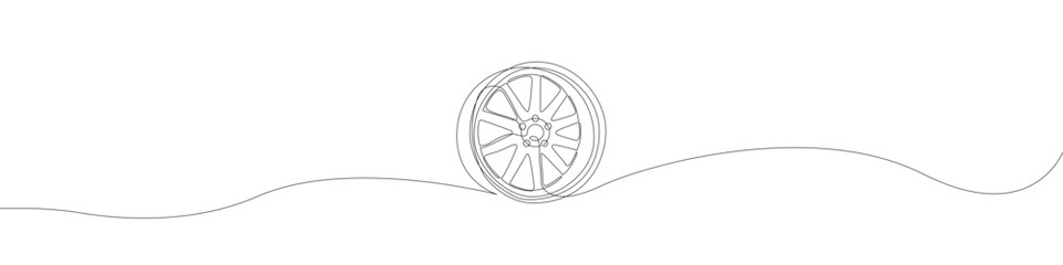 Car wheel icon line continuous drawing vector. One line Car wheel icon vector background. Disc icon. Continuous outline of a Car wheel icon.