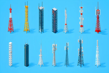 Diverse Telecommunication Towers, A Collection of Structures for Wireless Communication, Supporting Global Connectivity Efficiently.