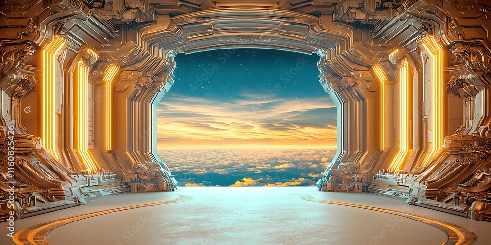 Poster conceptual depiction of adaptive ai interfaces in a futuristic environment with a stunning sky and m