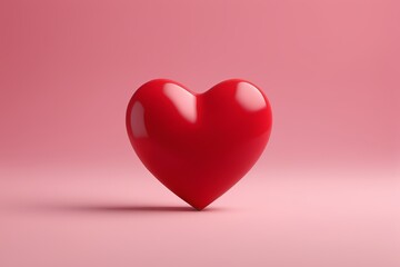 a close up of a red heart on a pink background