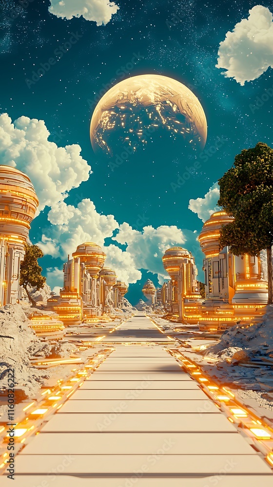 Poster vibrant and futuristic visualization of an ai-powered cityscape with stunning architecture, bright c