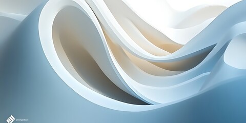Fototapeta premium Abstract blue and white wavy shapes background.